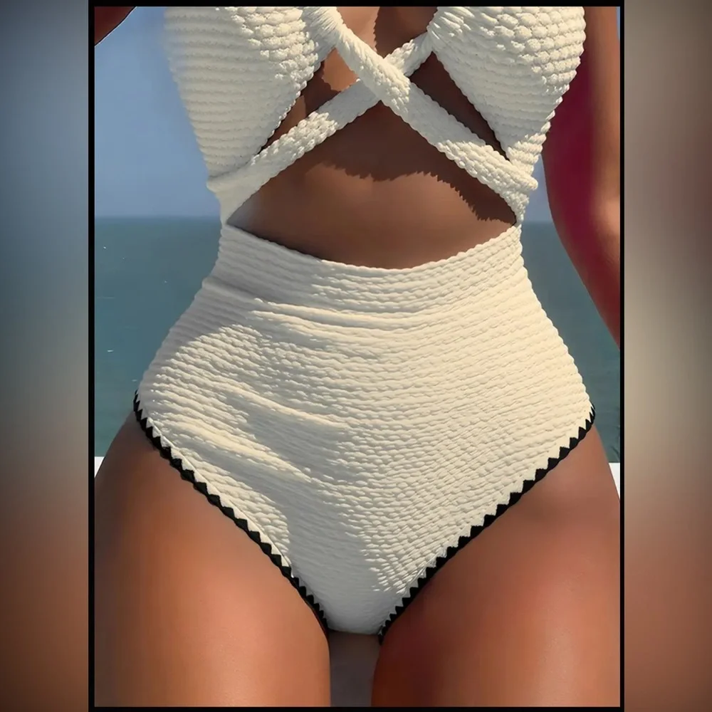 Elegant Cream Criss-Cross Swimsuit 2026 season brand new